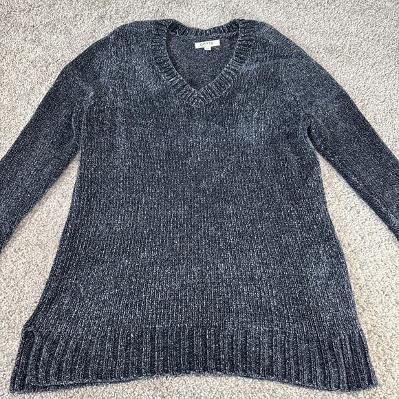 Orvis Sweater Womens Large Blue Chenille Velvet Soft Pullover Knit V Neck - Picture 2 of 8
